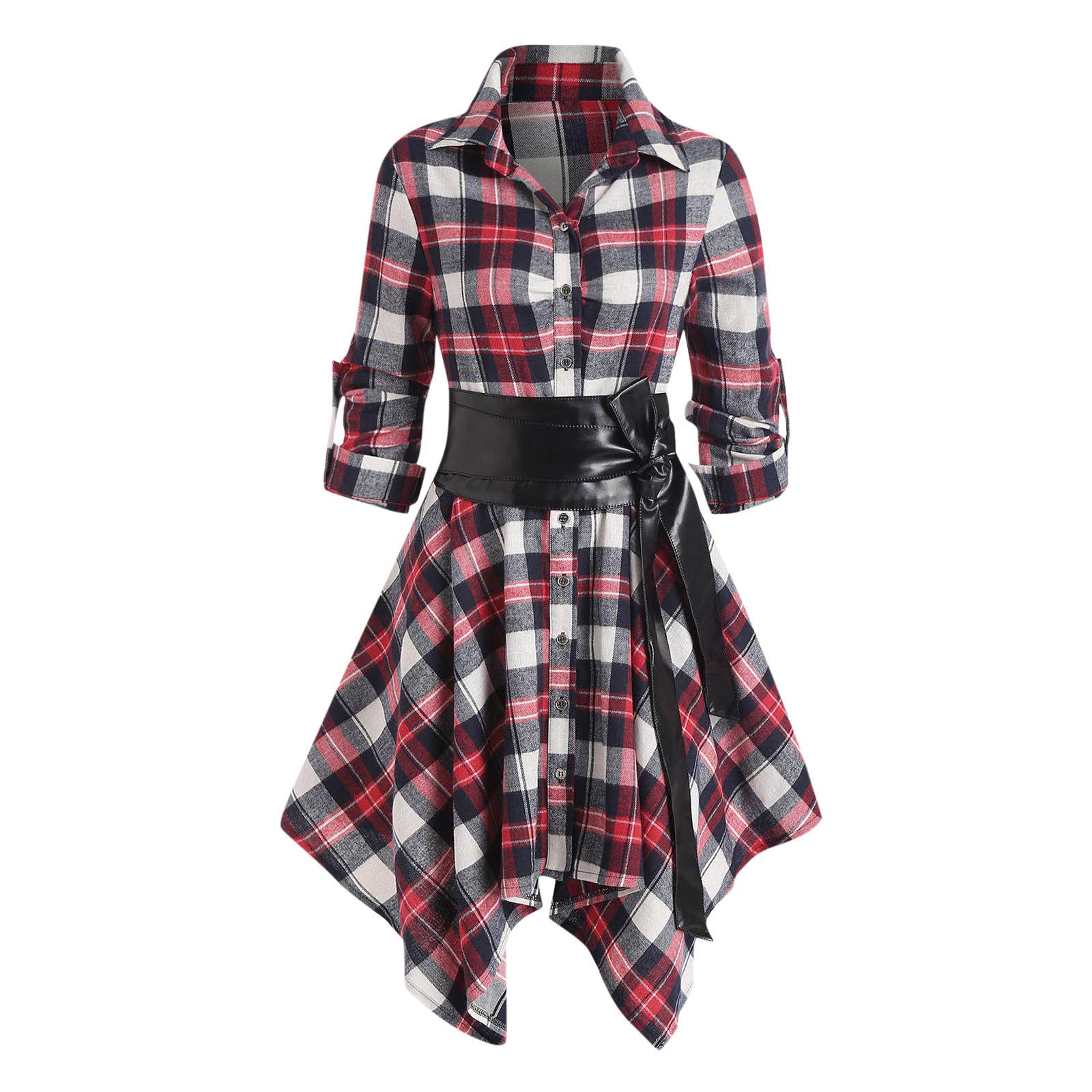 Vintage Plaid Patchwork Dress for Women - Long Sleeve Printed Sweatshirt Dress | Casual Fall Outfit, Holiday Party Wear, Office Attire & Date Night Fashion