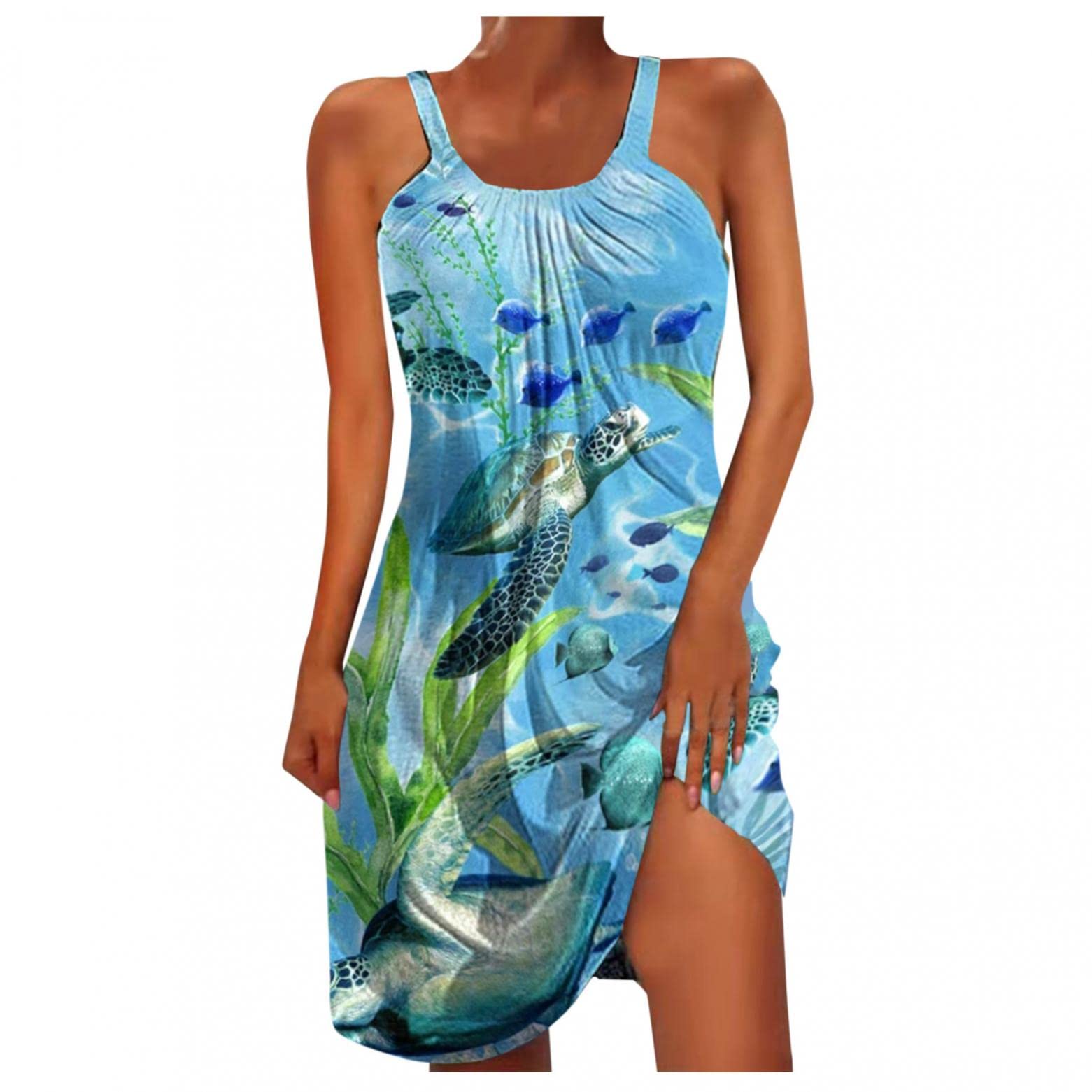 Women's Boho Beach Dress - Sleeveless Vintage Floral Print Sundress with Suspenders | Casual Summer Maxi Dress for Vacations, Pool Parties & Tropical Getaways