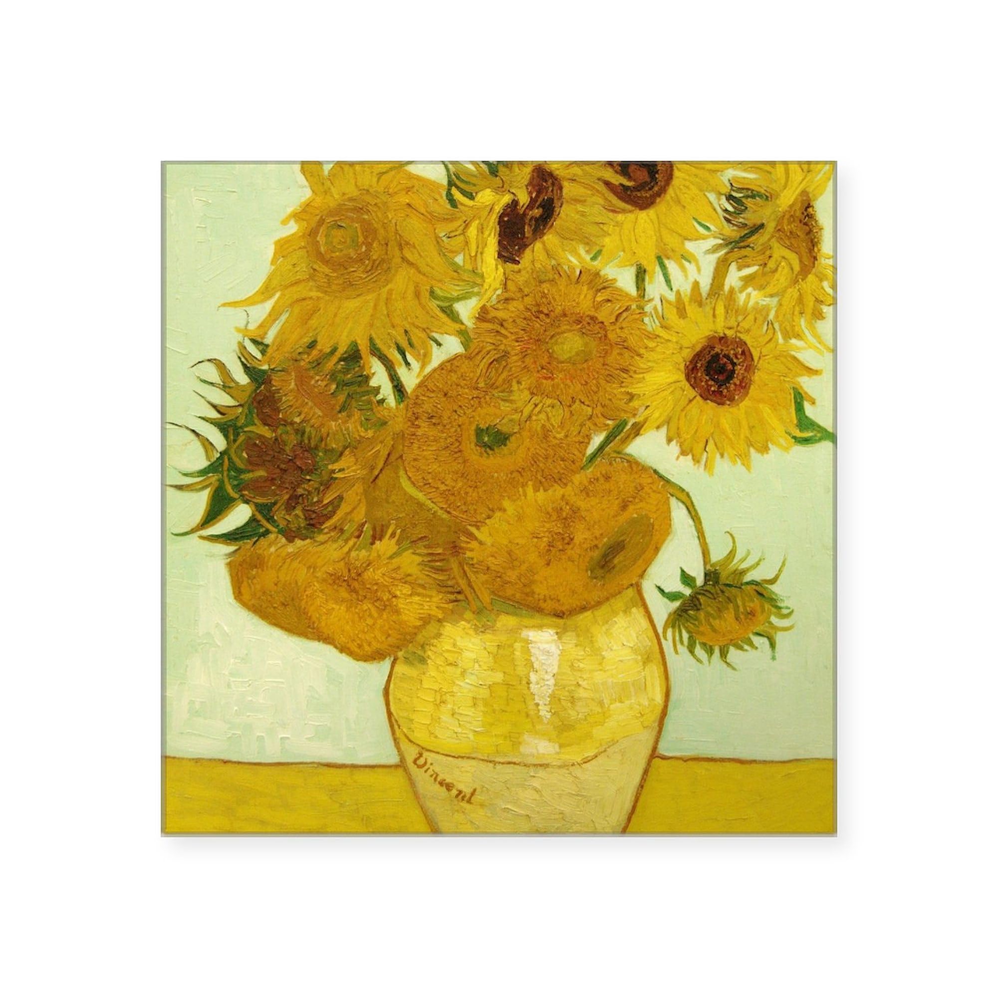 Vincent Van Gogh Sunflowers Square Sticker - 3x3 Inch Bumper Sticker, Car Decal for Windows, Laptops & DIY Crafts - Waterproof & UV Resistant for Outdoor Use