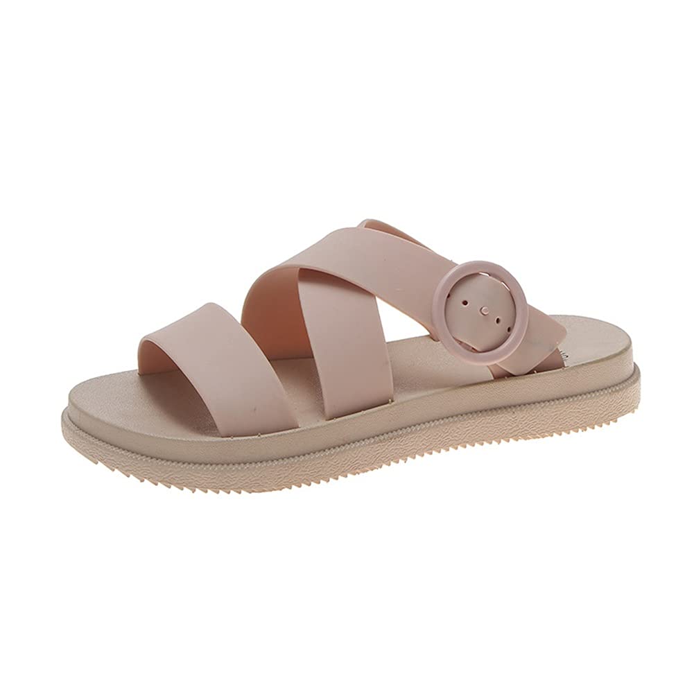 **CSTZZ Women's Summer Slippers - Soft Leather Flip Flops for Beach, Pool & Home - Comfortable Buckle Sandals in Pink (Size 41)**    *Perfect for Relaxing at Home, Strolling on the Beach, or Lounging by the Pool!*