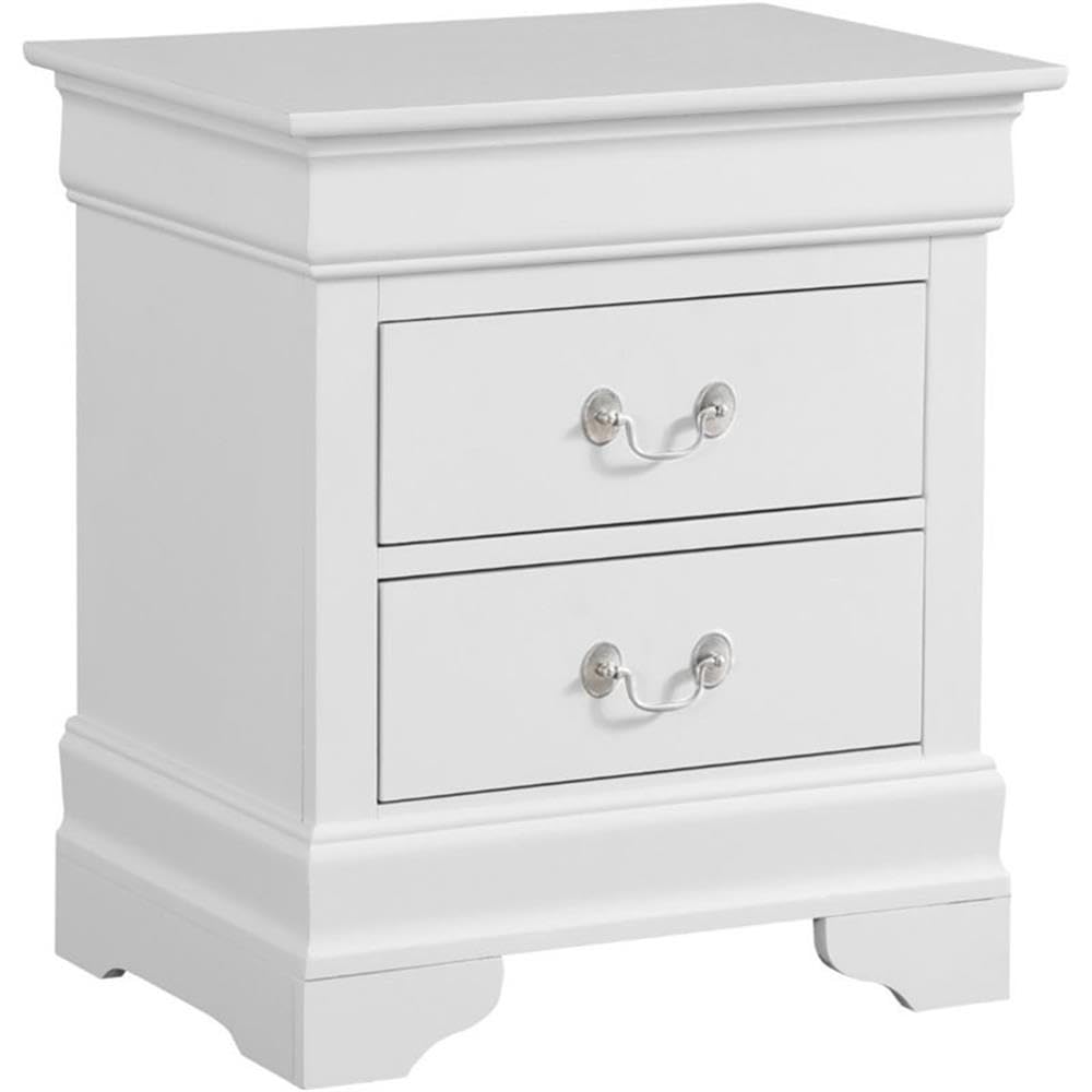 Glory Furniture Louis Phillipe White 2-Drawer Nightstand - Elegant Bedside Table for Bedroom Decor & Storage