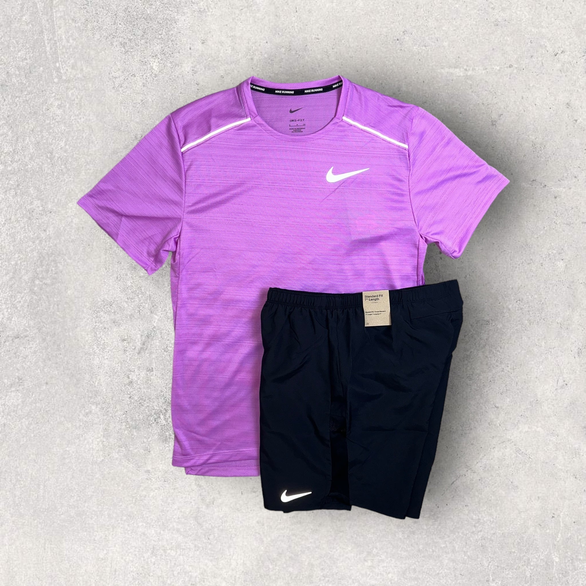 Nike Miler 1.0 Running T-Shirt & Shorts Set for Men - Breathable Quick-Dry Workout Outfit in Rush Fuchsia/Black | Perfect for Jogging, Gym Training & Casual Wear