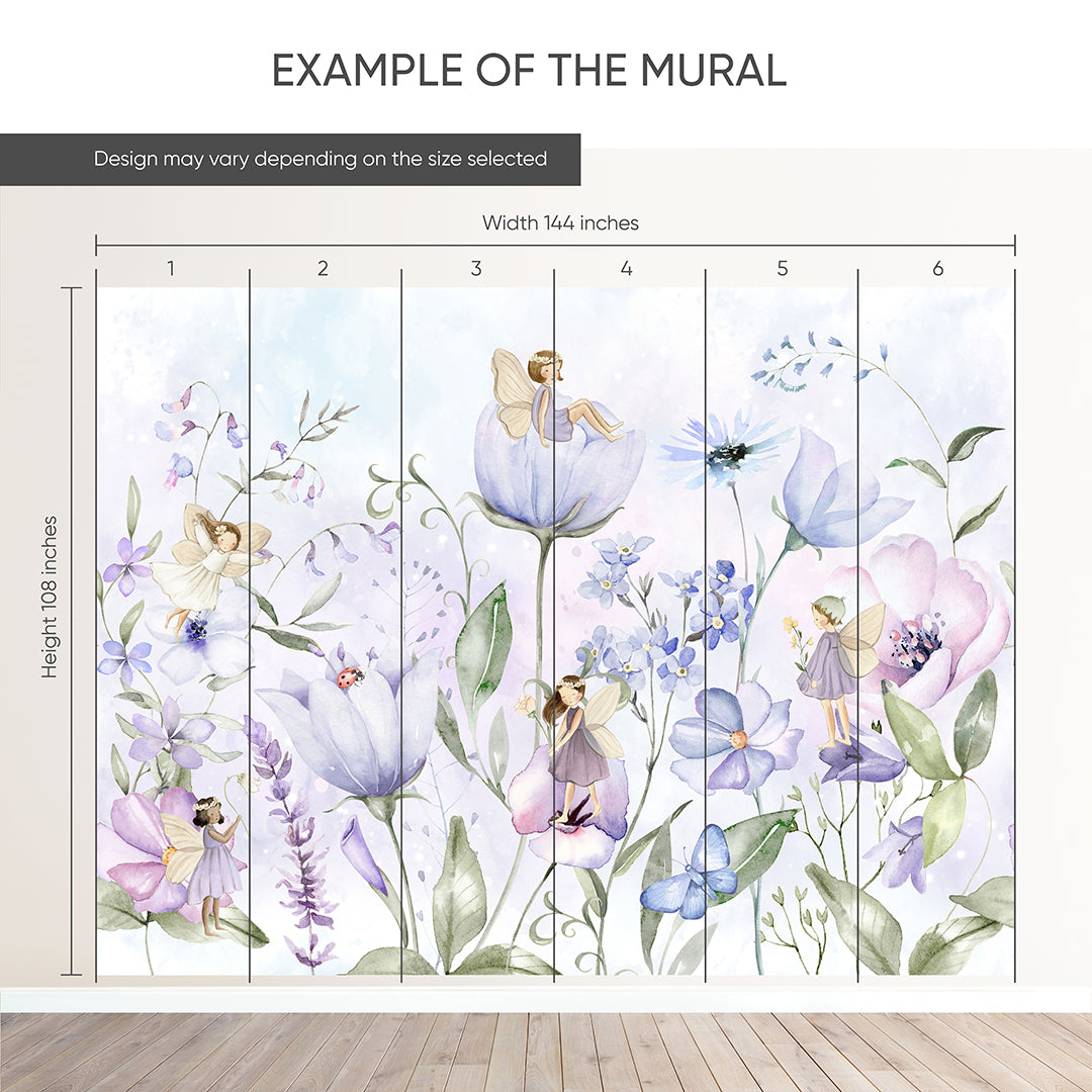 Purple Flower Fairy Wall Mural SM052 - Elegant Botanical Wall Decal for Bedroom, Nursery & Living Room Decor