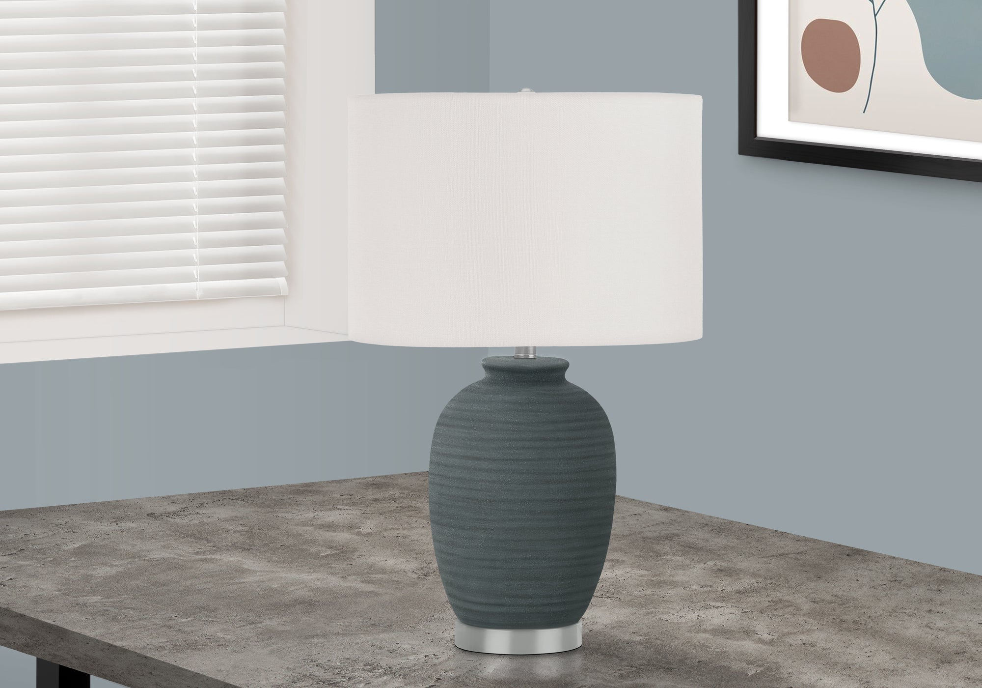 Blue Glow Table Lamp - Modern Ceramic Base with Ivory Shade, 24H Contemporary Lighting for Bedroom, Living Room & Office Decor