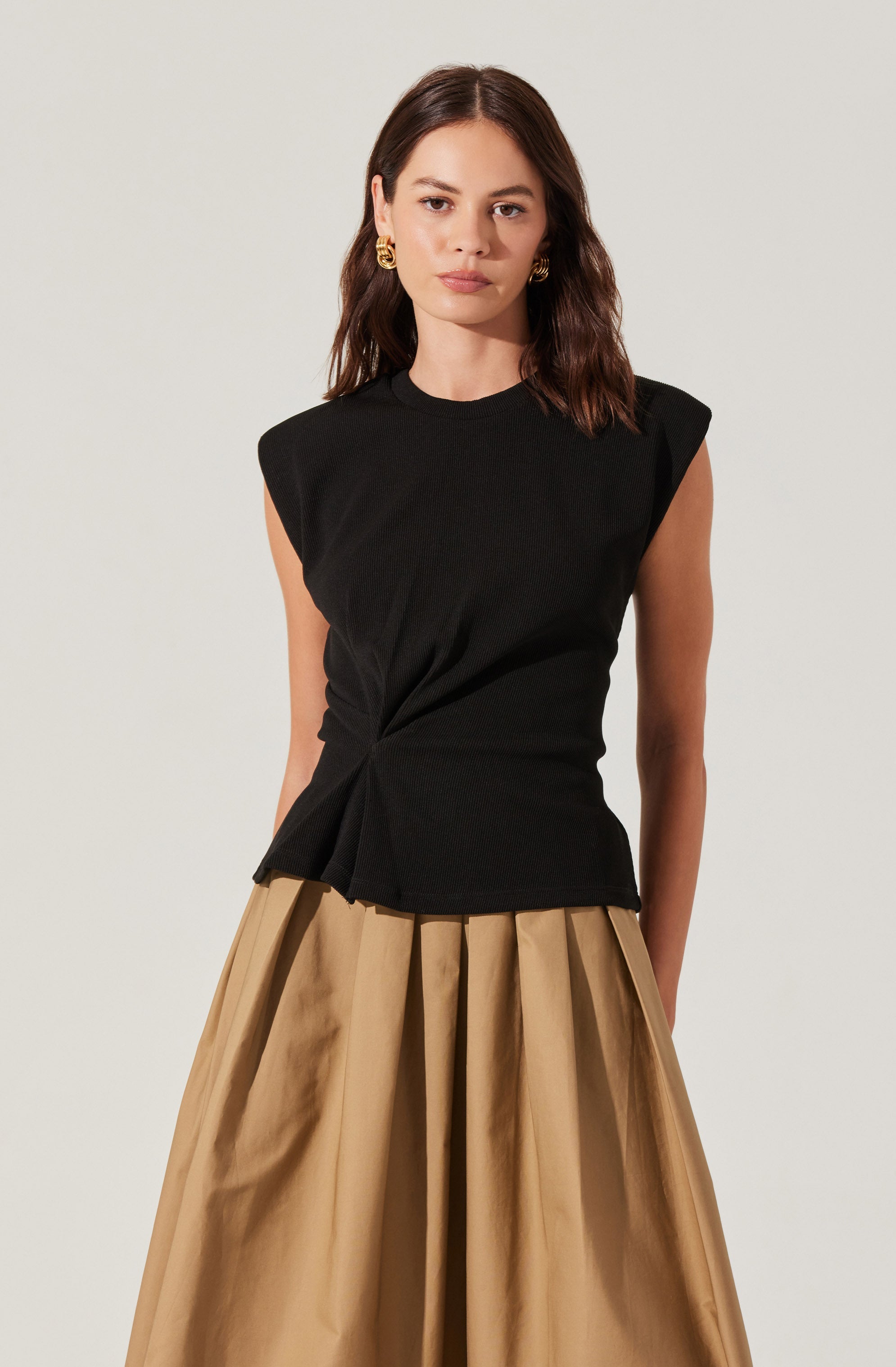 Cinched Waist Ribbed Knit Top for Women - Slim Fit Stretchy Long Sleeve T-Shirt - Perfect for Casual Wear, Layering & Office Outfits