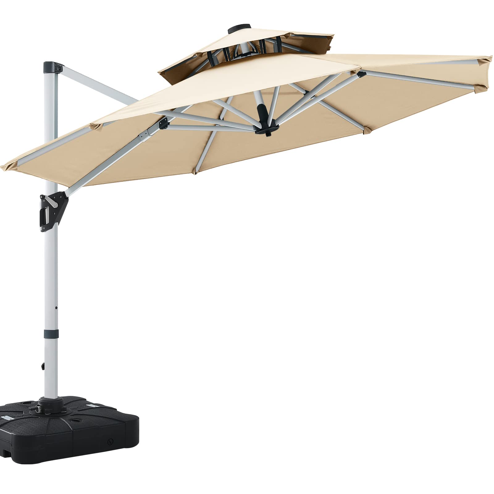 MASTERCANOPY 9FT Beige Patio Umbrella - Outdoor Cantilever Hanging Umbrella with Double Layer Canopy for Garden, Pool, Deck - Perfect for Sun Protection and Outdoor Relaxation