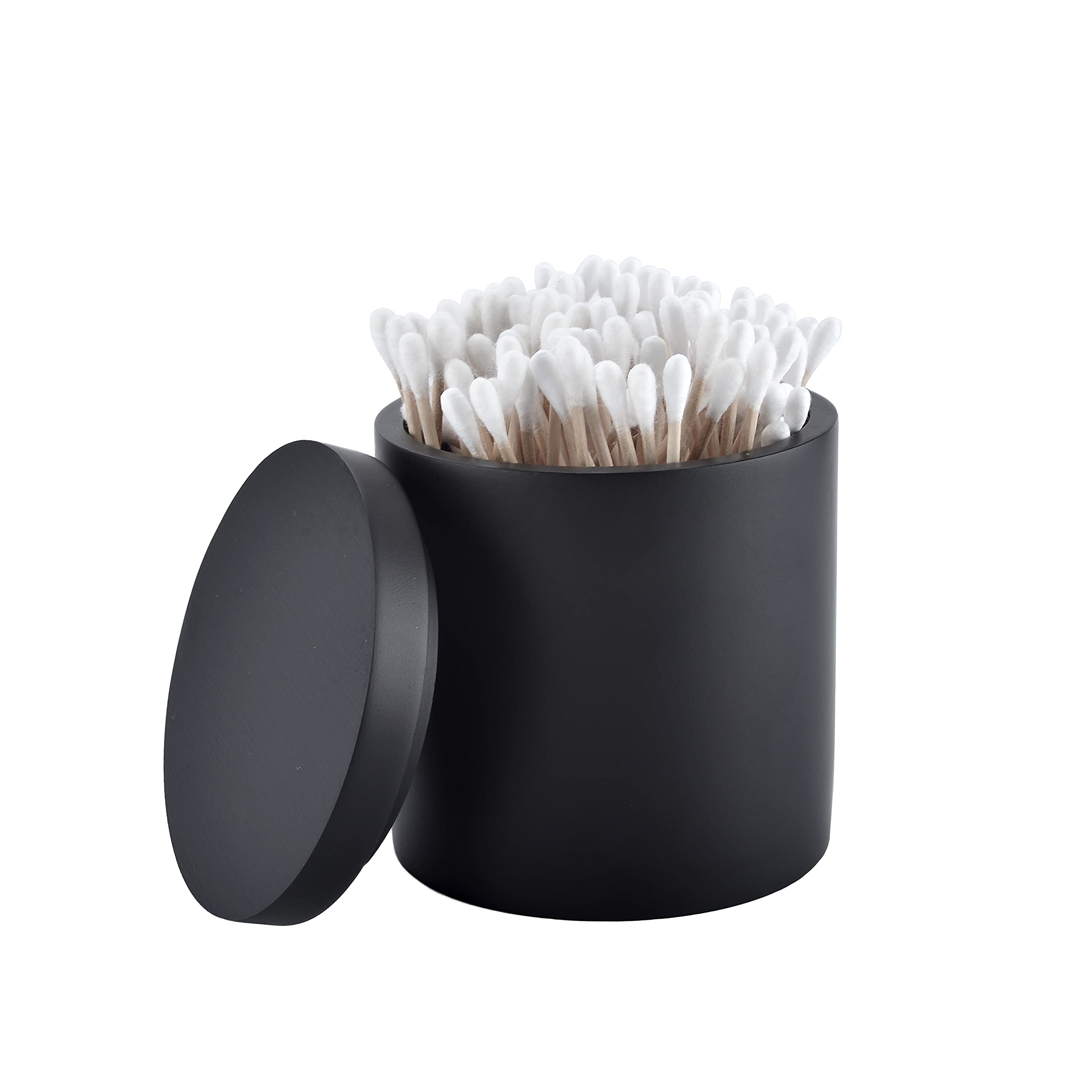 Cotton Swab Holder with Lid - Matte Black Bathroom Organizer for Qtips & Makeup