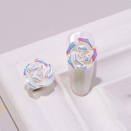 10PCS White Resin 3D Rose Flower Nail Charms - DIY Nail Art Rhinestones, Crystals & Petals for Manicure Decoration - Perfect for Wedding, Party & Salon Nail Designs