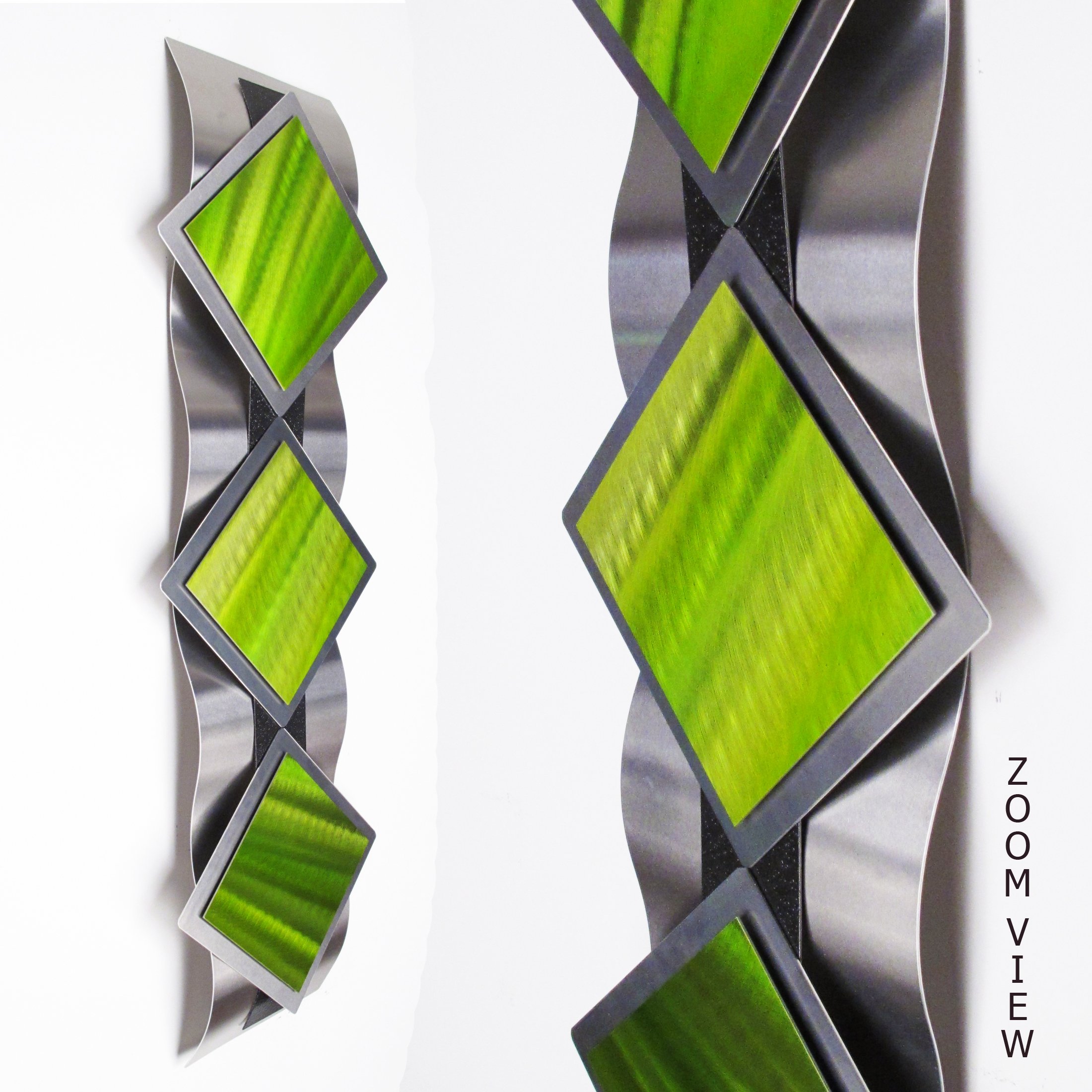 Modern Abstract Metal Wall Art Sculpture - Green Painting Home Decor for Living Room, Bedroom & Office - Mystic Reflections Glowing Gardens Design