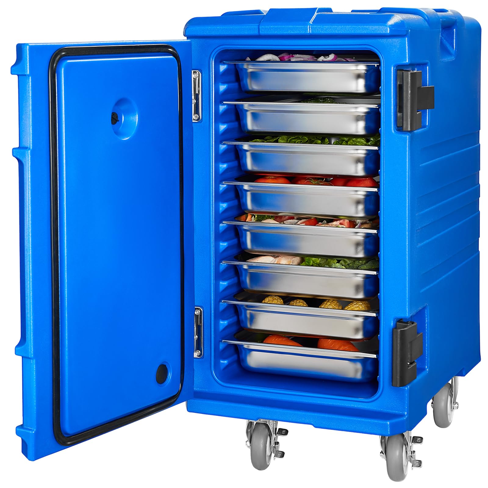 VEVOR 127 Qt Insulated Food Pan Carrier - Hot Box Catering Equipment with Double Buckles, Front Loading & Wheels - Blue Commercial Food Warmer for Restaurants, Canteens, Buffets, and Outdoor Events