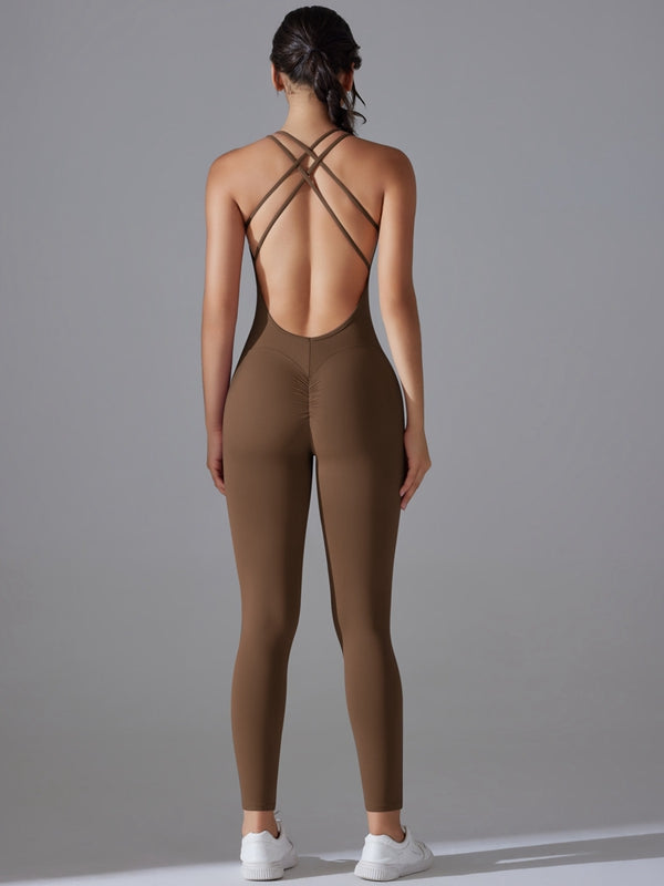 ZASUWA Women's Cross Back Scrunch Bum Quick Dry Jumpsuit - Workout, Yoga, Beach Cover Up & Summer Outfit