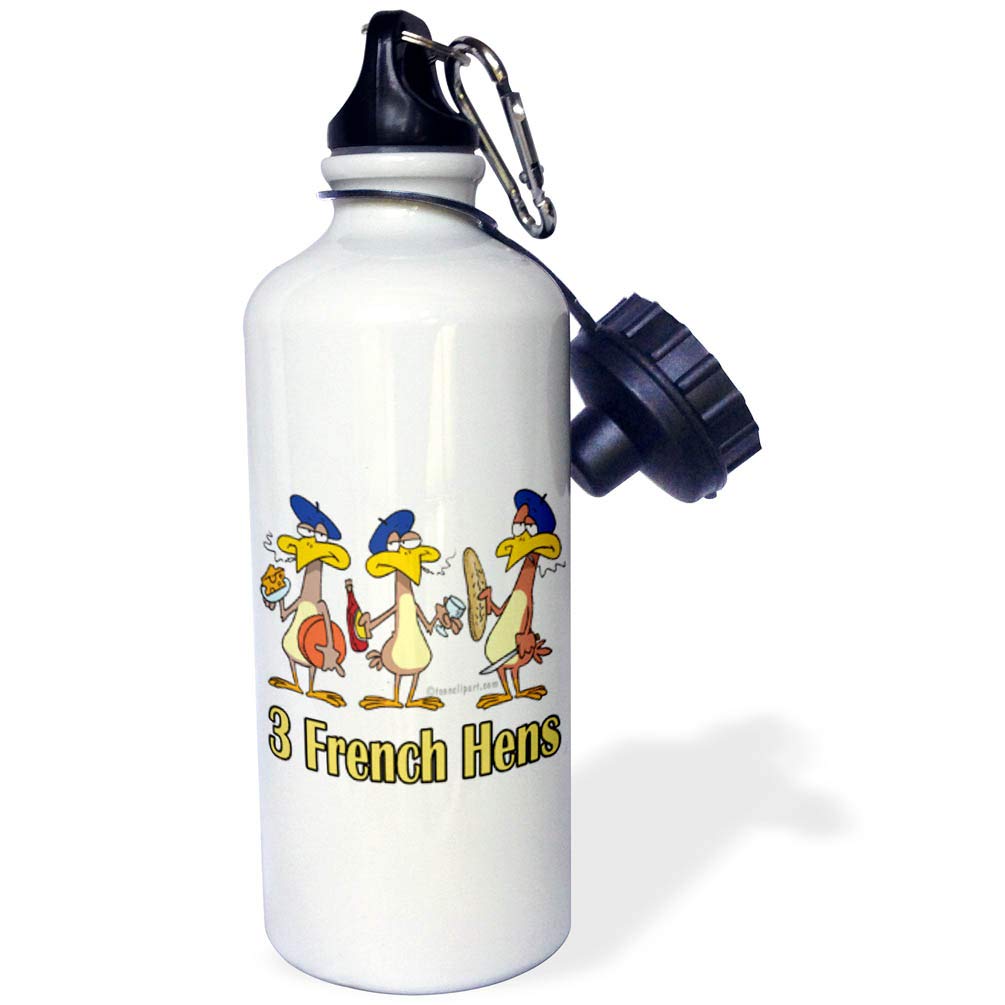 3D Rose Three French Hens Sports Water Bottle - 21oz Insulated Stainless Steel Water Bottle for Gym, Hiking & Outdoor Activities - BPA Free, Leak Proof, White