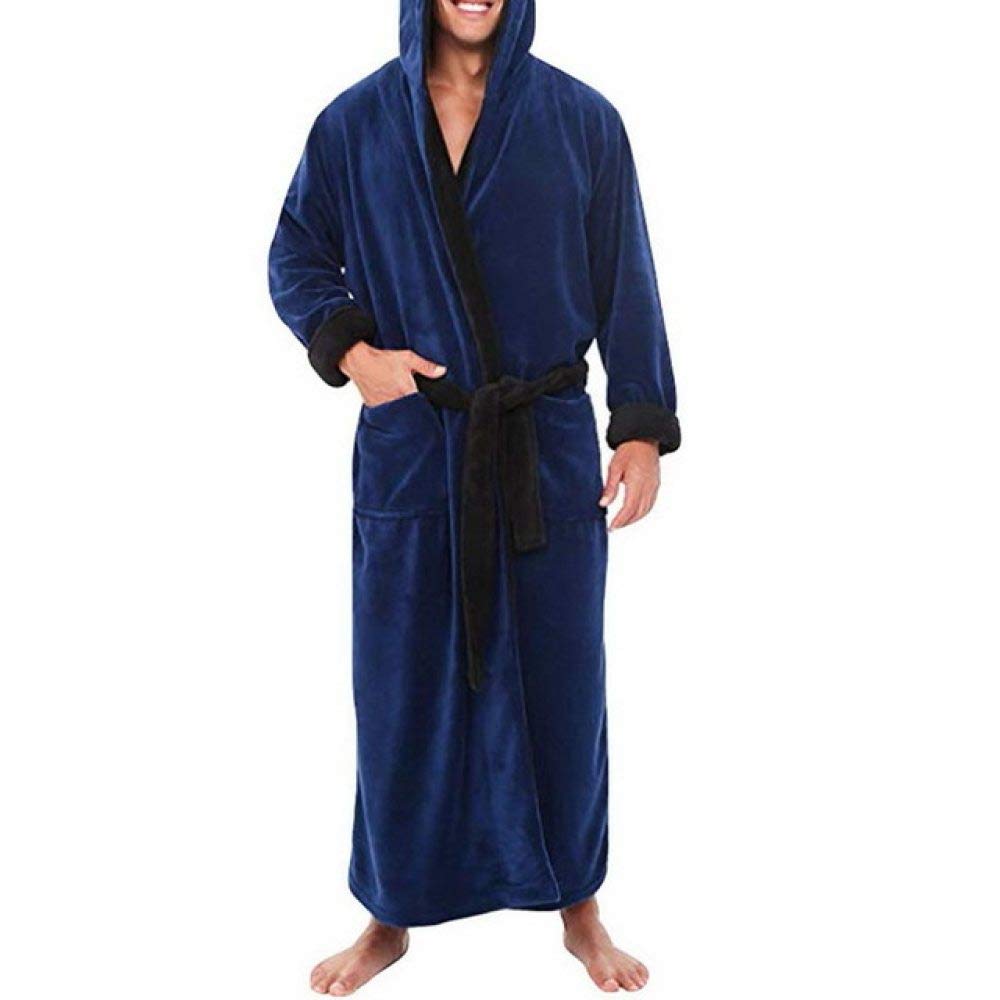 Premium Men's Flannel Hooded Bathrobe - Soft & Warm Winter Kimono Robe for Home, Sleepwear & Lounge Wear - Cozy Autumn Pajama Nightgown - Perfect for Relaxing, Spa Days & Cold Weather Comfort (Color 1)
