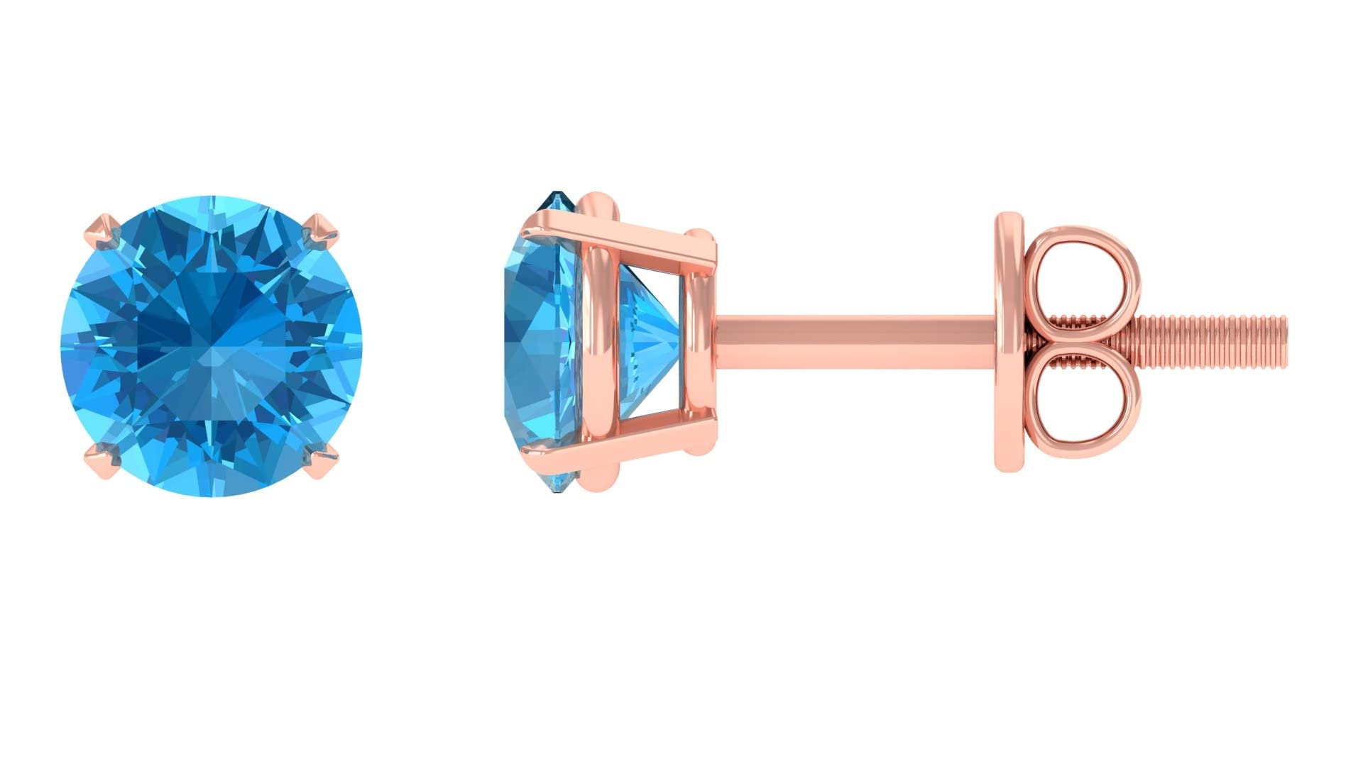 1 CT Swiss Blue Topaz Stud Earrings for Women - 14K Solid Gold Solitaire Earrings | Elegant Gift for Birthday, Anniversary & Special Occasions