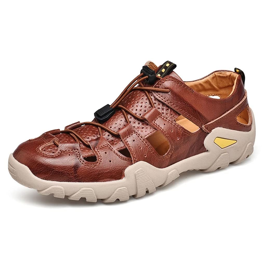 Men's Breathable Leather Sandals for Summer - Comfortable Outdoor Casual Walking Shoes, Beach Footwear (Brown, Size 9.5) | Perfect for Vacation, Travel & Daily Wear