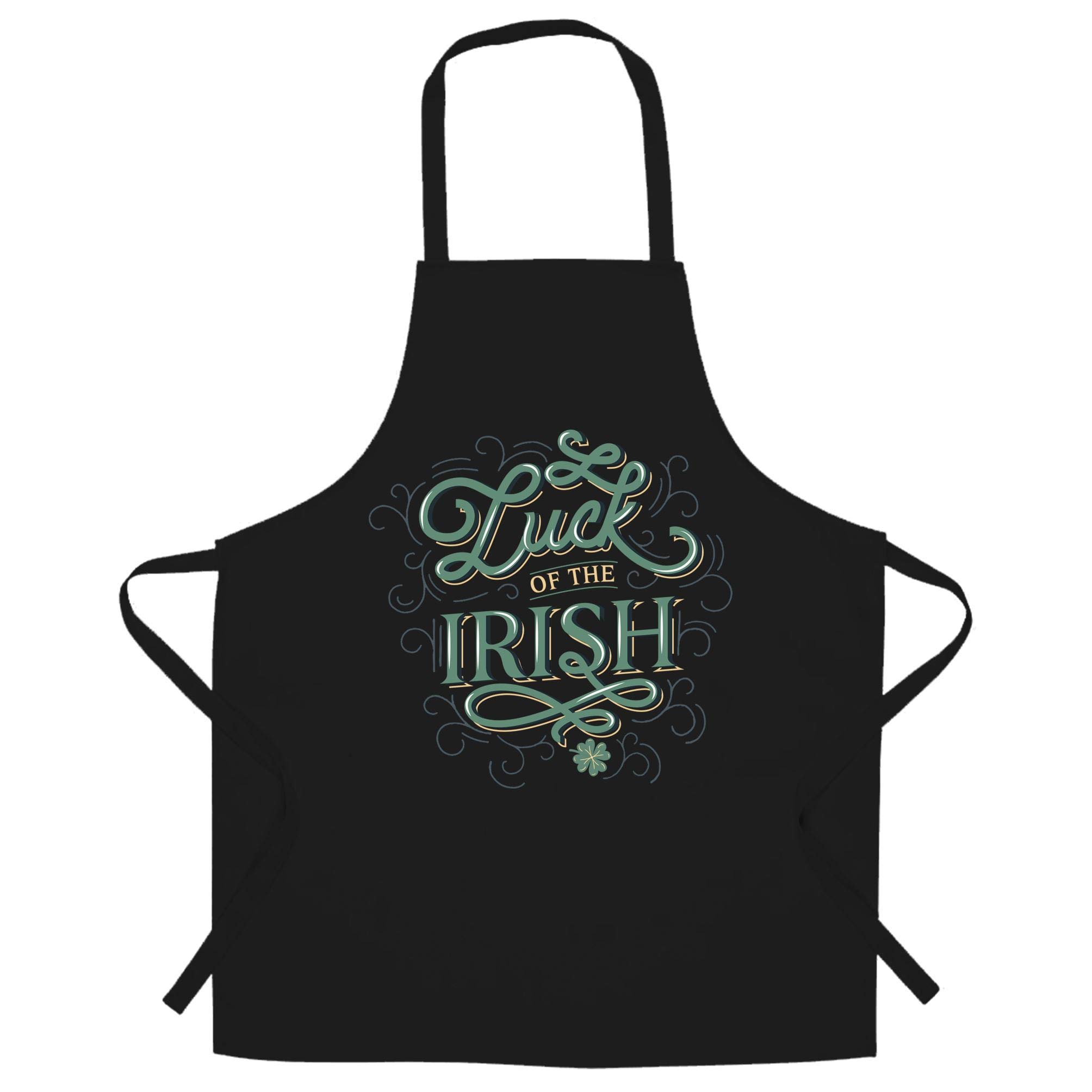 Luck of the Irish Chef's Apron - St Patrick's Day Kitchen Apron - Black One Size Adjustable - Perfect for Cooking, Baking & St Paddy's Day Celebrations