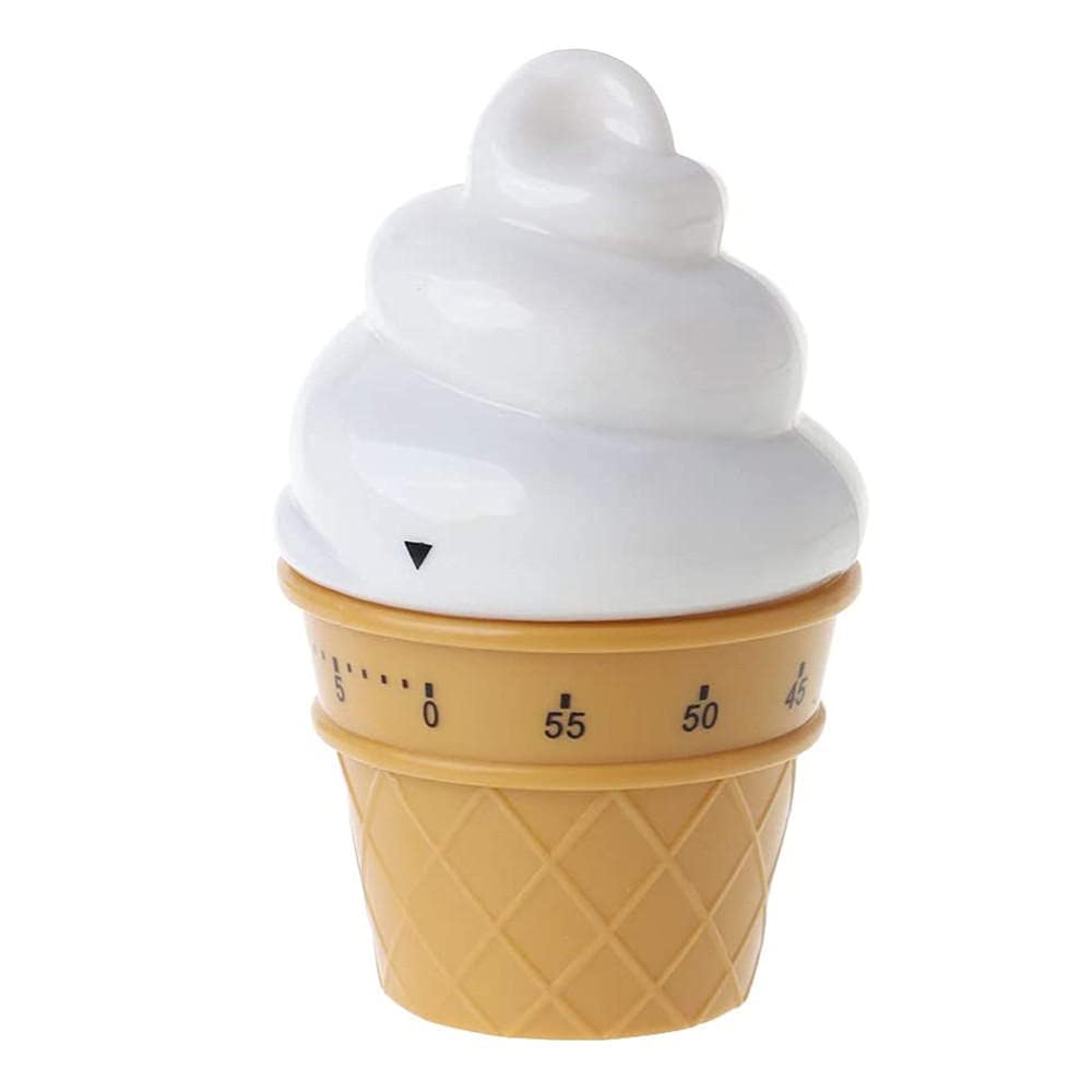 White Manual Kitchen Timer - Ice Cream Style Countdown Clock for Baking & Cooking