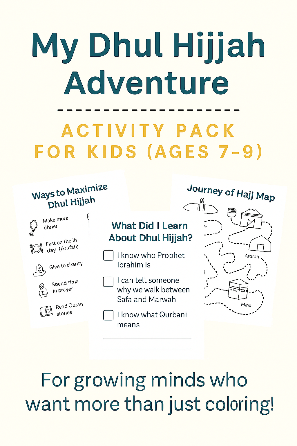 Dhul Hijjah Activity Workbook for Kids Ages 7-9 | Hajj, Prophet Ibrahim & Eid Learning Activities | Islamic Educational Gift for Children | Perfect for Homeschooling & Ramadan Prep