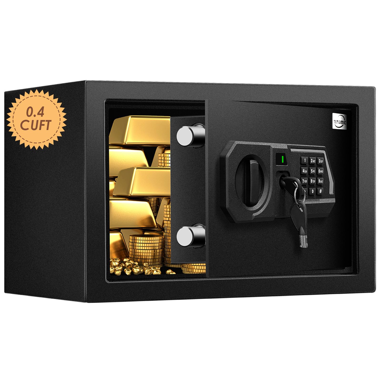 Tenamic 0.4 Cuft Fireproof Digital Safe Box - Electronic Keypad Security Safe with Internal Light & Dual Passwords, Alloy Steel Small Lock Box for Office, Hotel & Home Use - Black | Perfect for Jewelry, Documents & Valuables Protection