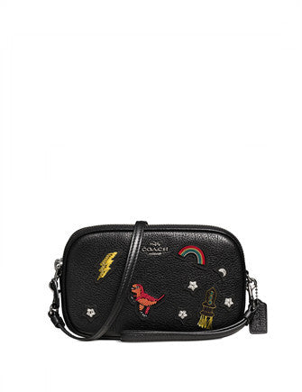 Coach Grain Leather Crossbody Clutch with Souvenir Embroidery - Stylish Women's Handbag for Everyday Use, Travel & Special Occasions