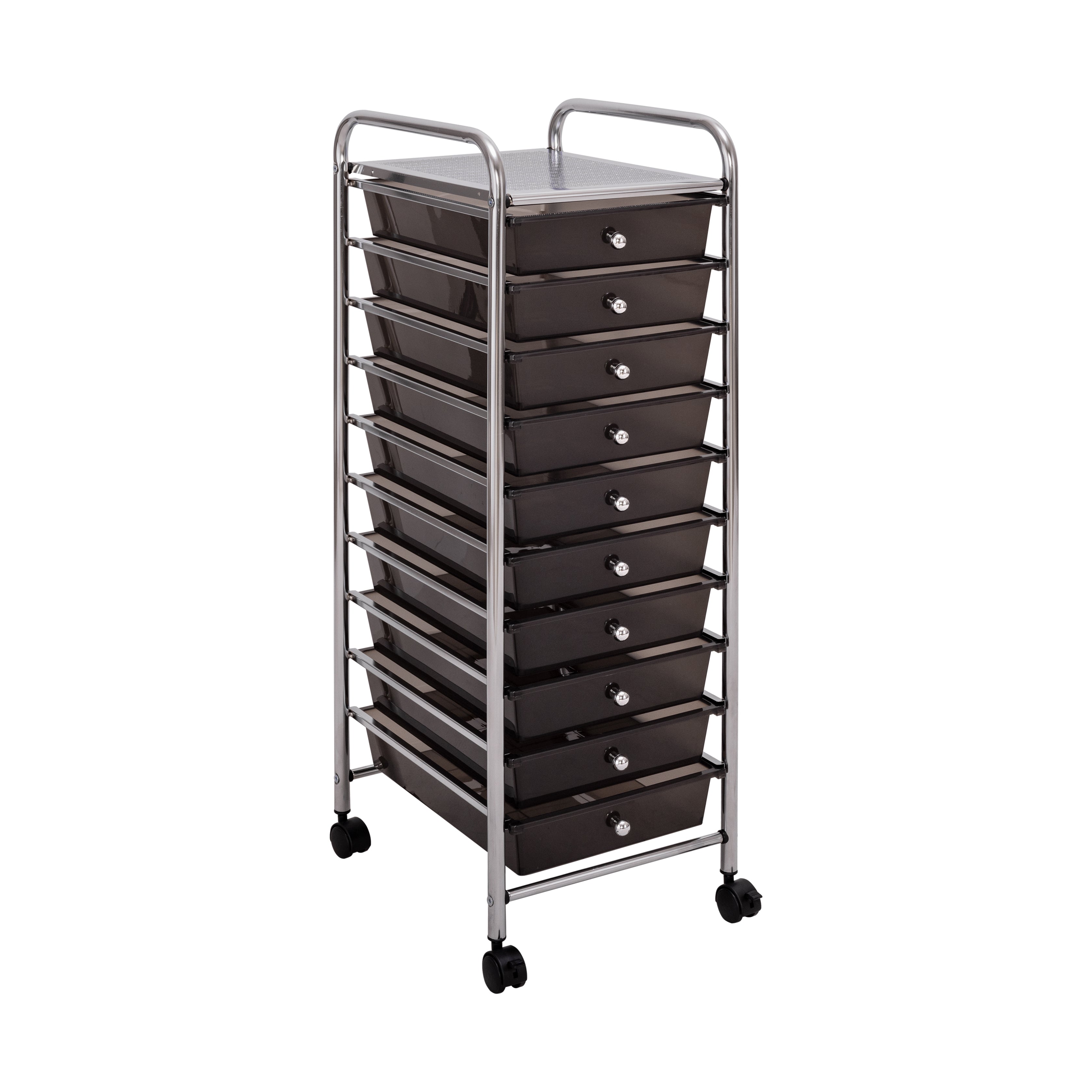 10-Drawer Rolling Organizer Cart with Wheels - Black Storage Cart for Office, Bedroom, or Bathroom Organization
