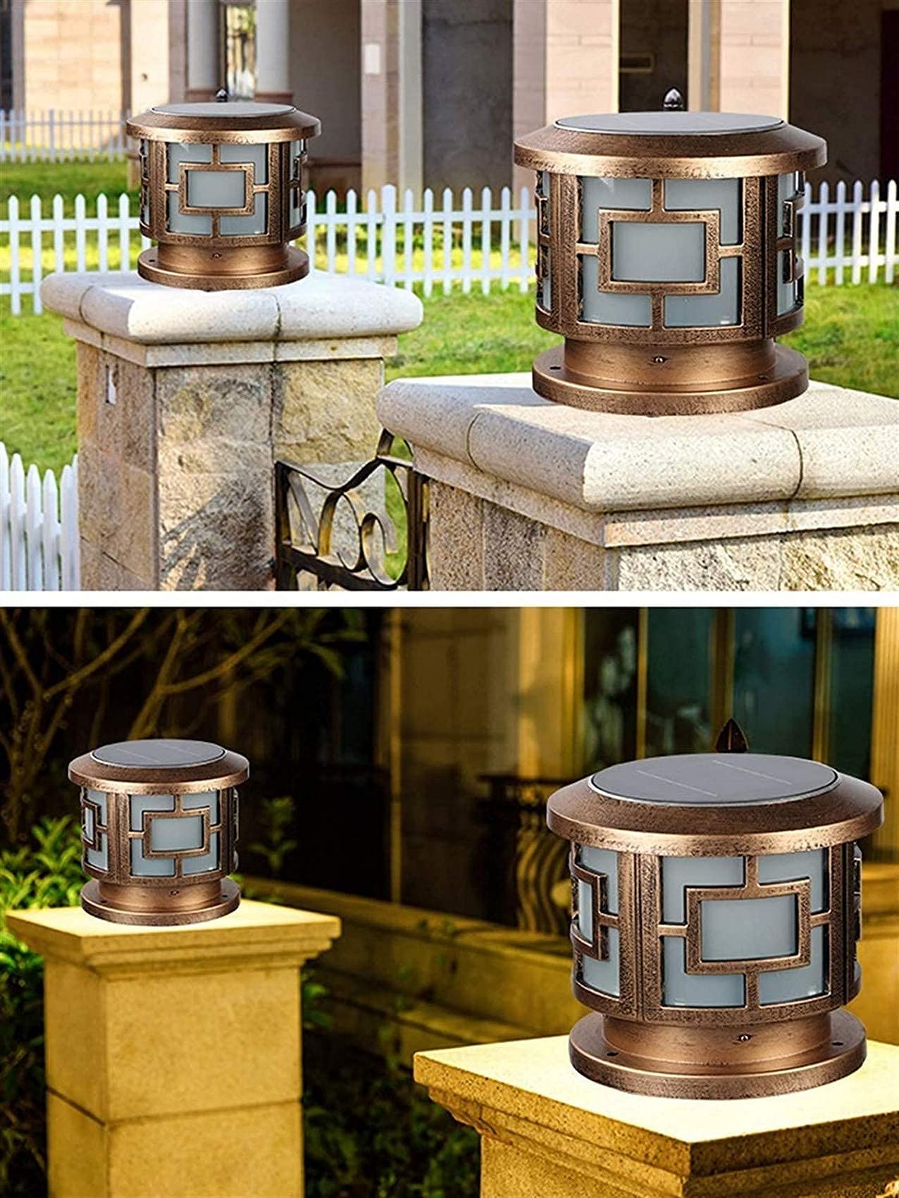 Solar Powered LED Garden Fence Post Lights - Remote Control Dimmable Super Bright Outdoor Column Lights with Post Base | Perfect for Pathway, Driveway, Patio & Landscape Lighting