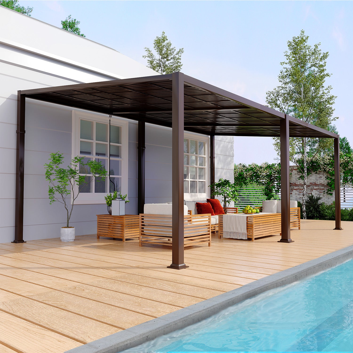 12' x 20' Hardtop Lean-to Gazebo with Adjustable Galvanized Steel Roof & Full Metal Frame - Durable Outdoor Patio Cover for Backyard, Garden, and Poolside Relaxation