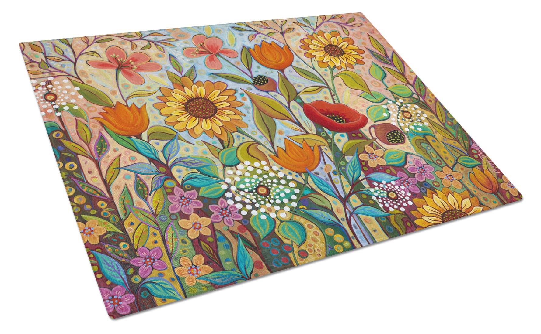 Joy in the Morning Flowers Glass Cutting Board - Large Decorative Tempered Glass Kitchen Chopping & Serving Board - Perfect for Meal Prep, Charcuterie Display & Home Decor (PPD3017LCB)