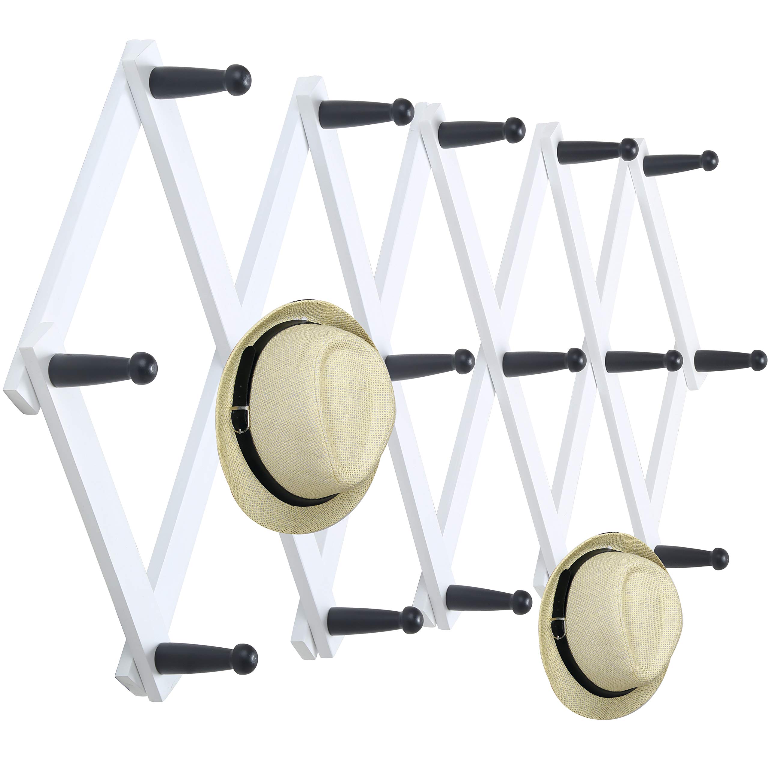 Expandable Wooden Wall Hanger - 16 Peg Coat & Hat Rack for Home Entryway