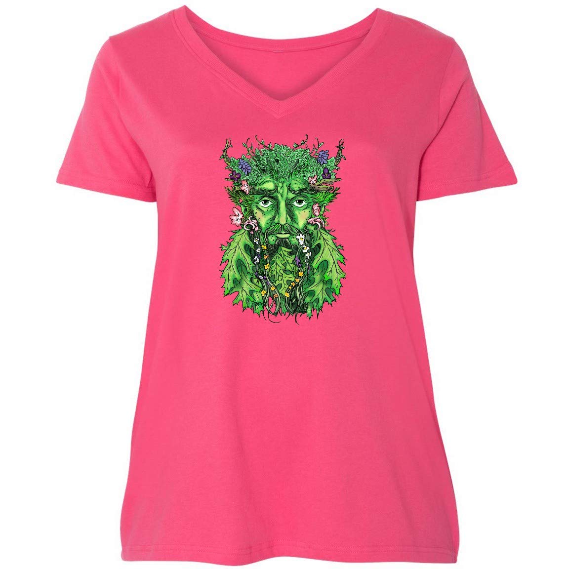 Inktastic 1st Day of Spring Greenman Spring Equinox Women's Plus Size V-Neck T-Shirt - Perfect for Spring Celebrations, Nature Festivals & Boho Outfits