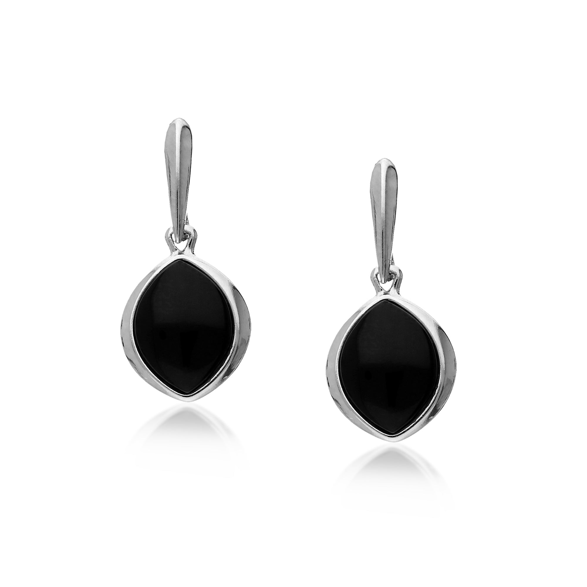 Sterling Silver Whitby Jet Wide Marquise Stud Drop Earrings for Women - Elegant Gothic Jewelry for Parties, Weddings & Evening Events