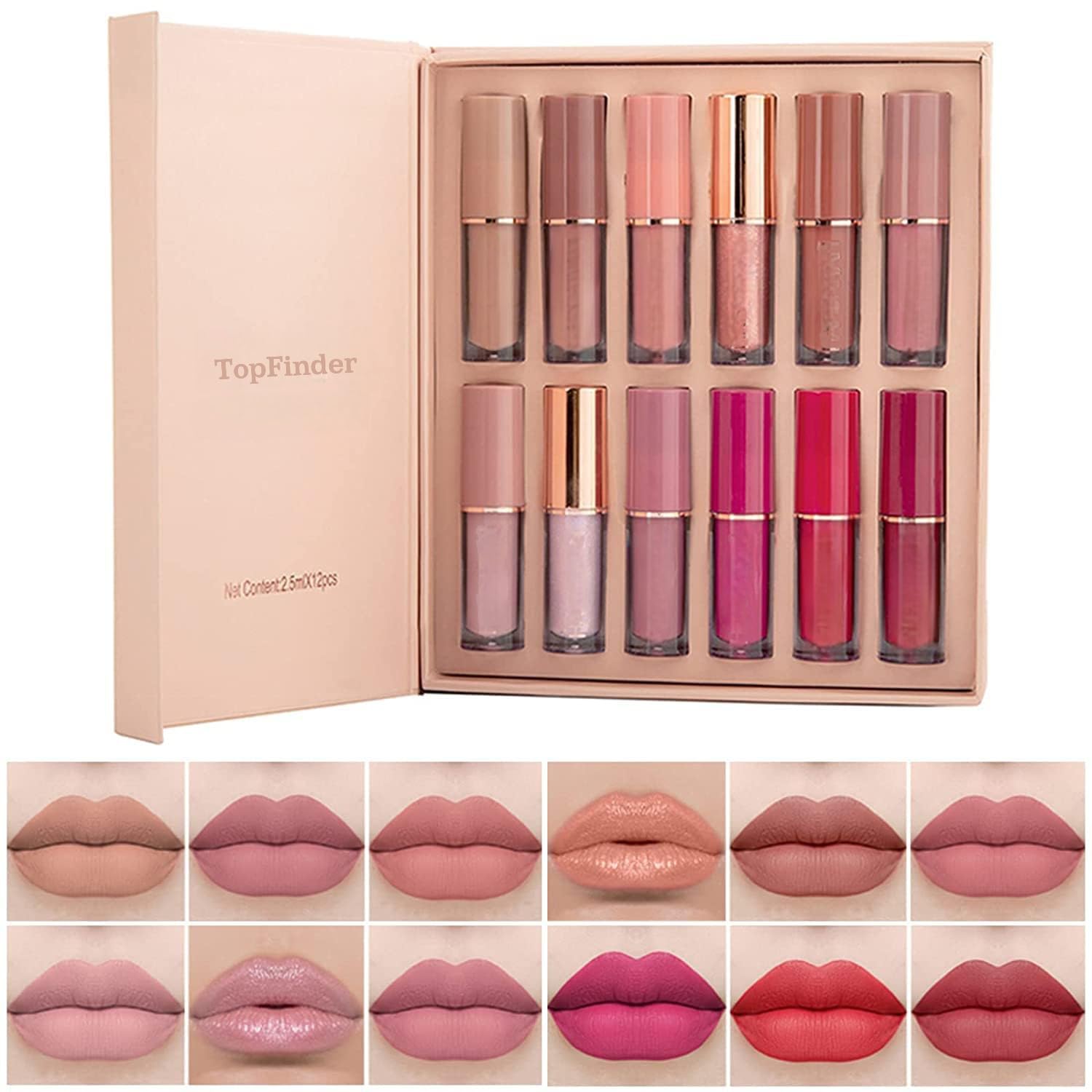 TopFinder® 12PCS Nude Liquid Lipstick Set - Matte, Waterproof & Long-Lasting Lip Oil Shades for Women | Non-Transfer Lipstick Combo Pack | Perfect for Daily Wear, Parties & Special Occasions