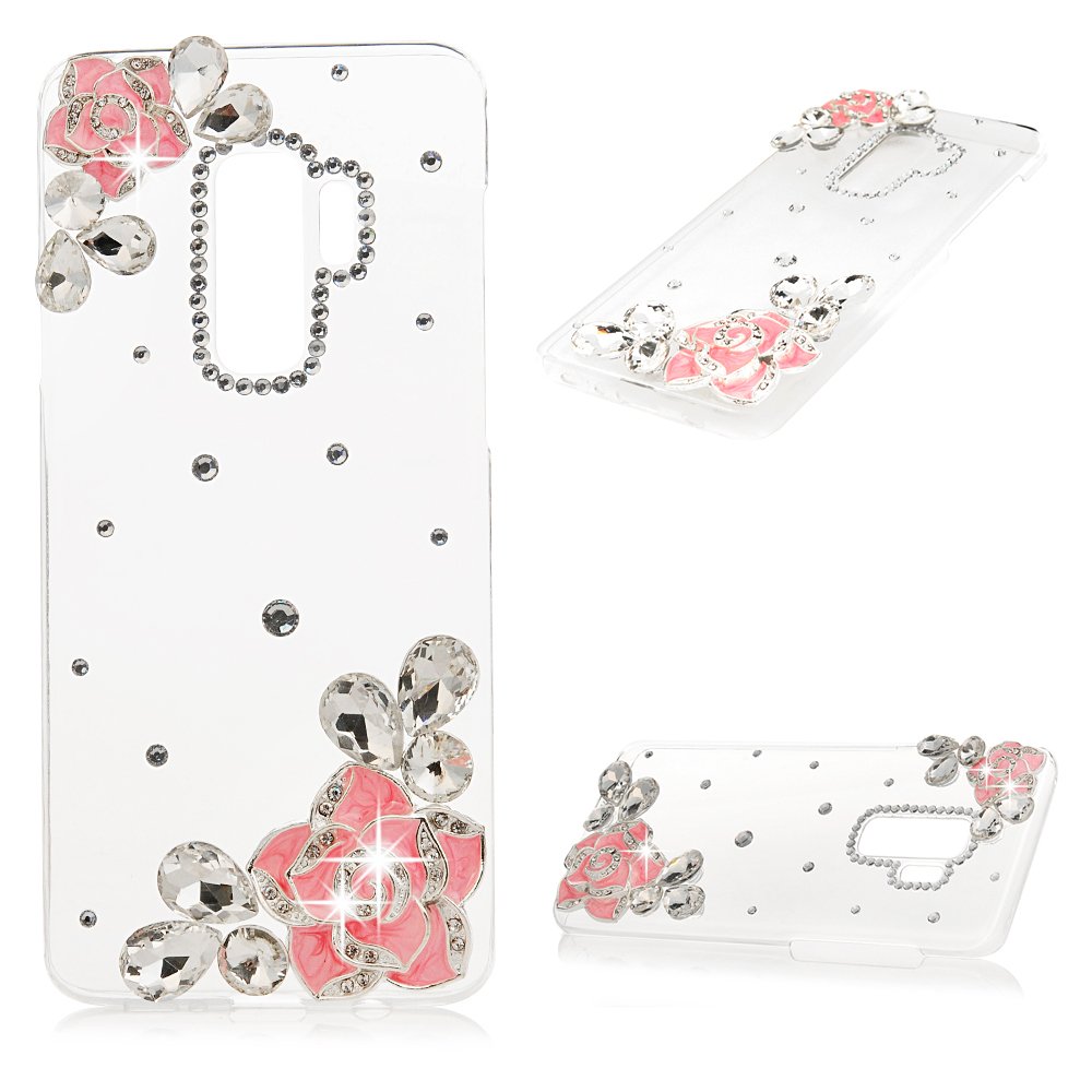 Crystal Clear Transparent Bling Diamond Hard PC Case for Samsung Galaxy S9 Plus - Protective Cover with Stylus Pen & Dust Plug (Rose Gold) | Perfect for Everyday Use, Parties & Special Occasions