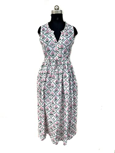 Block Print Dress for Women | Indian Cotton Printed Dress with Short Sleeves | XXL Size | Perfect for Summer Outfits, Beach Vacations & Boho Fashion