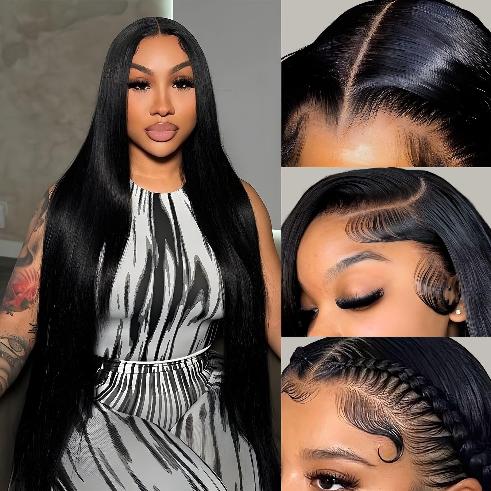 13x4 HD Transparent Lace Front Human Hair Wigs for Women - Straight 180% Density Glueless Wig with Pre-Plucked Baby Hair, Natural Color 32 Inch - Perfect for Daily Wear, Parties & Special Occasions