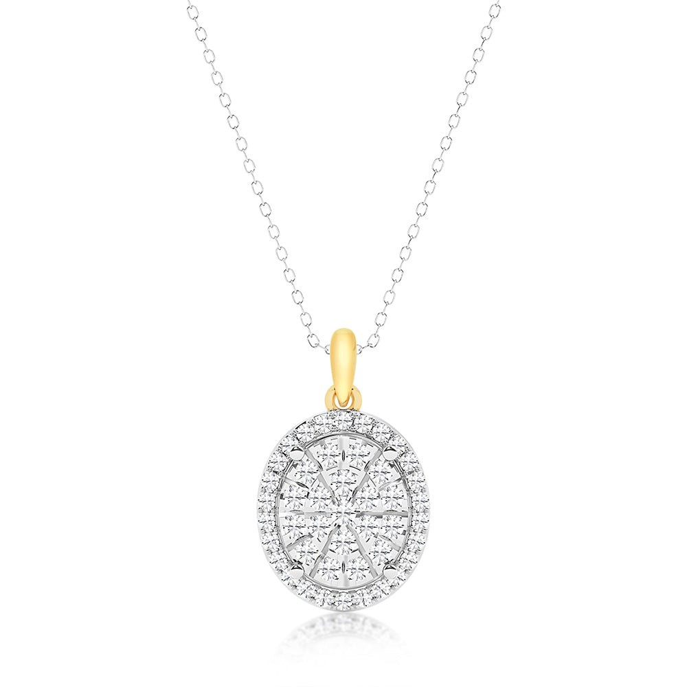 1 Carat Oval Diamond Cluster Pendant in 9K Yellow Gold & Sterling Silver with 45cm 9K Gold Chain - Elegant Necklace for Wedding, Anniversary & Special Occasions