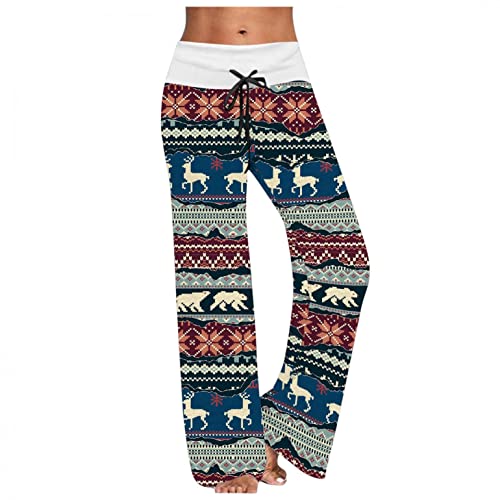 Masbird Women's Soft Wide Leg Sweatpants with Drawstring - Cozy Christmas Print Lounge Pants for Yoga, Exercise & Holiday Pajamas