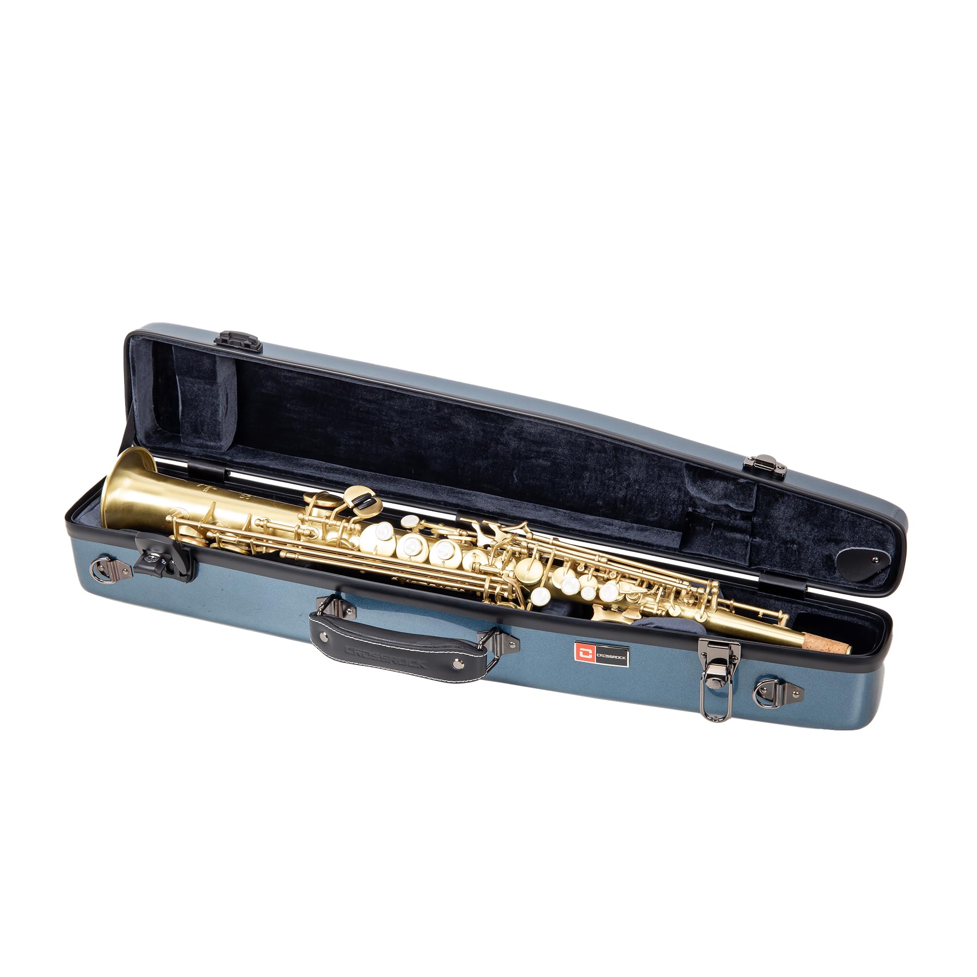 Premium Crossrock Pro-Grade Straight Soprano Saxophone Case - Sapphire Blue Gloss Finish with TSA Lock & Detachable Backpack Straps | Elite Protection for Professional Saxophone Players | Perfect for Travel, Performances & Music School Use