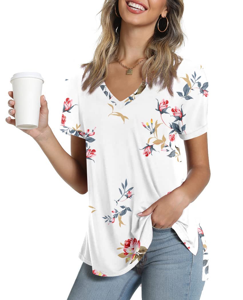 Feiersi Women's Summer Short Sleeve Knit T-Shirt - Casual V-Neck Tunic Blouse for Women | Lightweight Breathable Top for Work, Travel & Everyday Wear