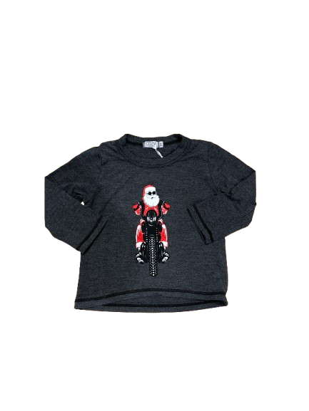 **Cozii Black Long Sleeve Crew Neck Santa Motorcycle T-Shirt - Perfect for Bikers, Christmas Gifts & Casual Wear**