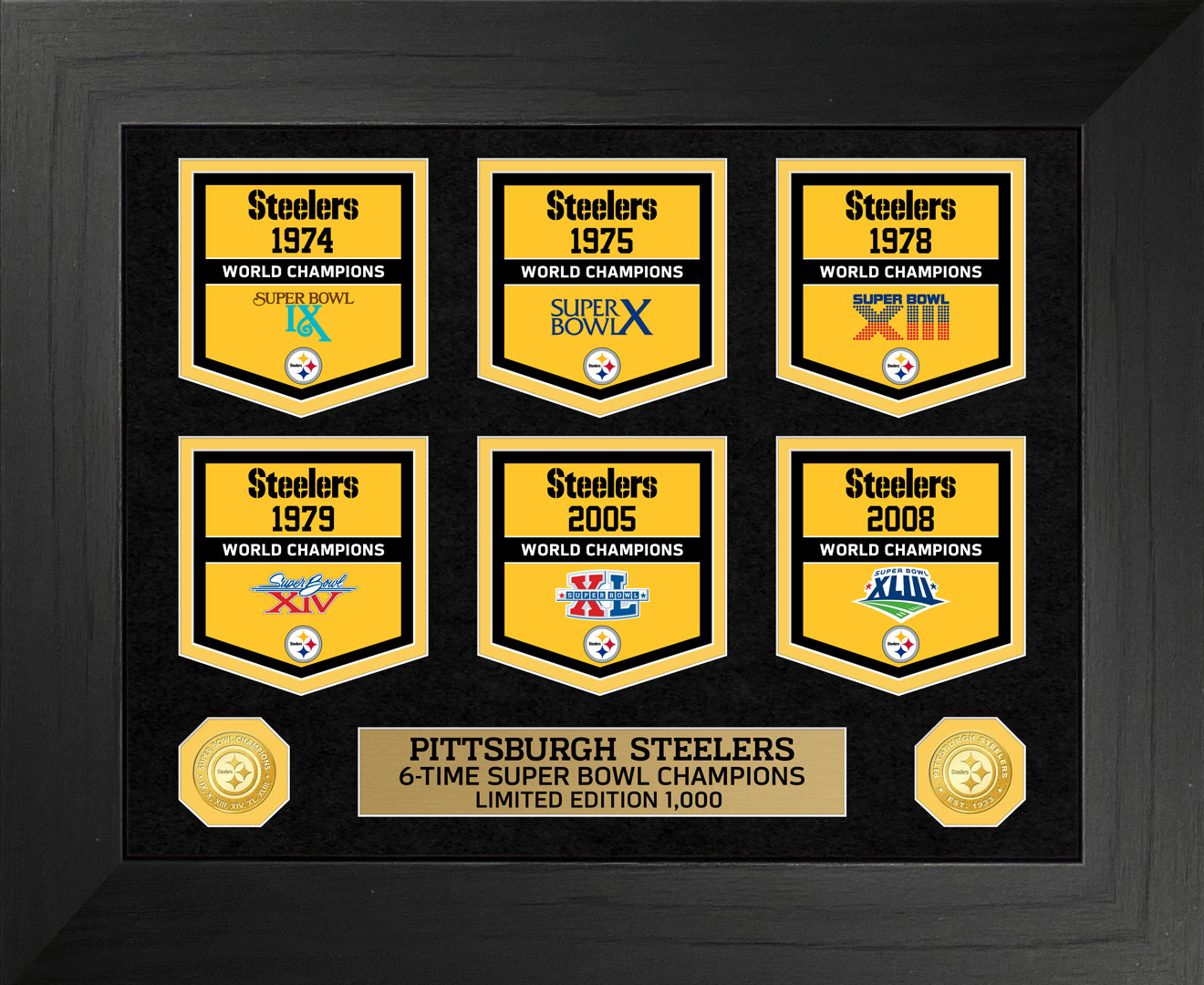 Pittsburgh Steelers Bronze Coin Deluxe Banner Collection - NFL Memorabilia for Fans & Collectors - Perfect for Game Room Decor, Sports Gifts, and Steelers Merchandise Displays