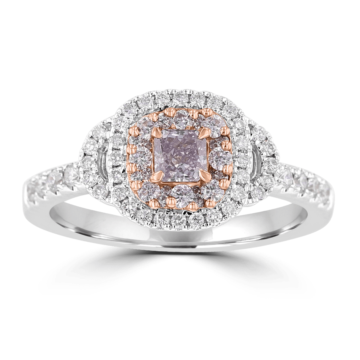 18KT Two Tone Gold 0.72 CTW Pink Diamond Double Halo Ring - Elegant Engagement & Wedding Jewelry for Women