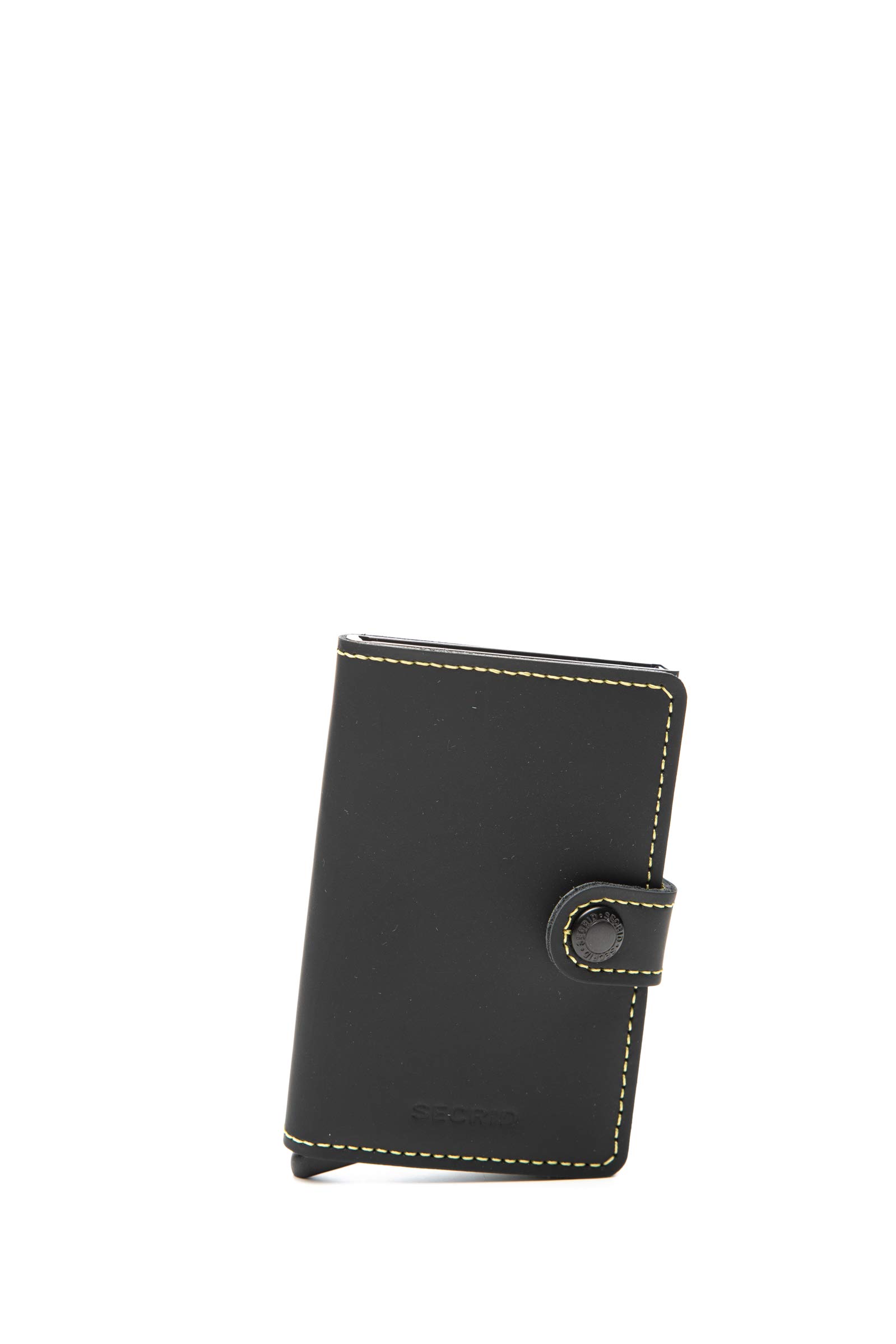 Secrid Men's Mini Matte Leather RFID Blocking Wallet - Slim Card Protector for Credit Cards & ID (Black & Yellow) | Perfect for Travel, Business & Everyday Use
