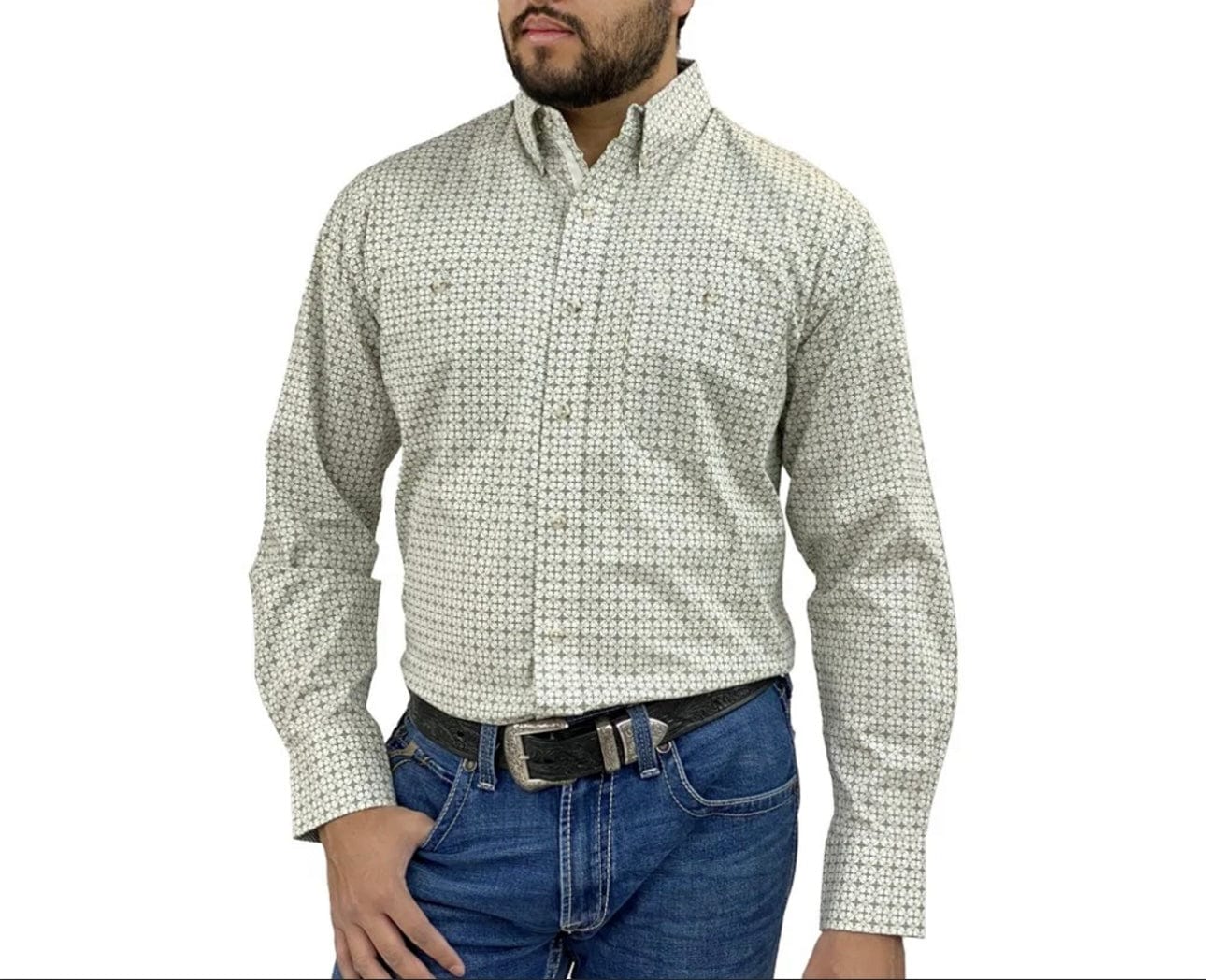 Wrangler George Strait Men's Western Shirt in Tan Print - Perfect for Cowboy Rides, Country Concerts & Casual Outfits