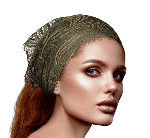 Handmade Stretch Wide Floral Lace Headband - Olive Green Hair Accessory for Women | Perfect for Weddings, Parties & Everyday Fashion
