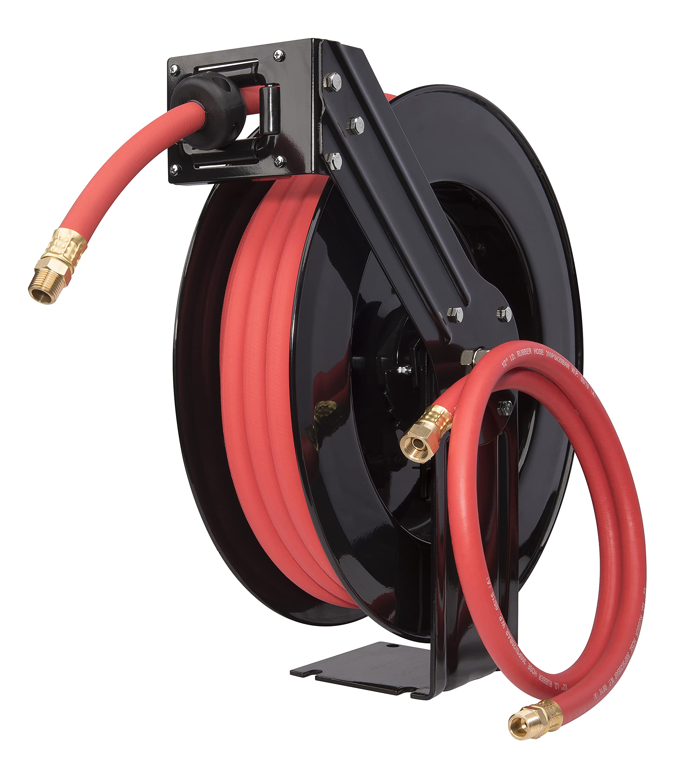 Workforce Retractable Air/Water Hose Reel - 1/2 Inch x 50 Feet Heavy Duty Rubber Hose with Wall Mount - Perfect for Garage, Workshop & Outdoor Watering (Model L8641)