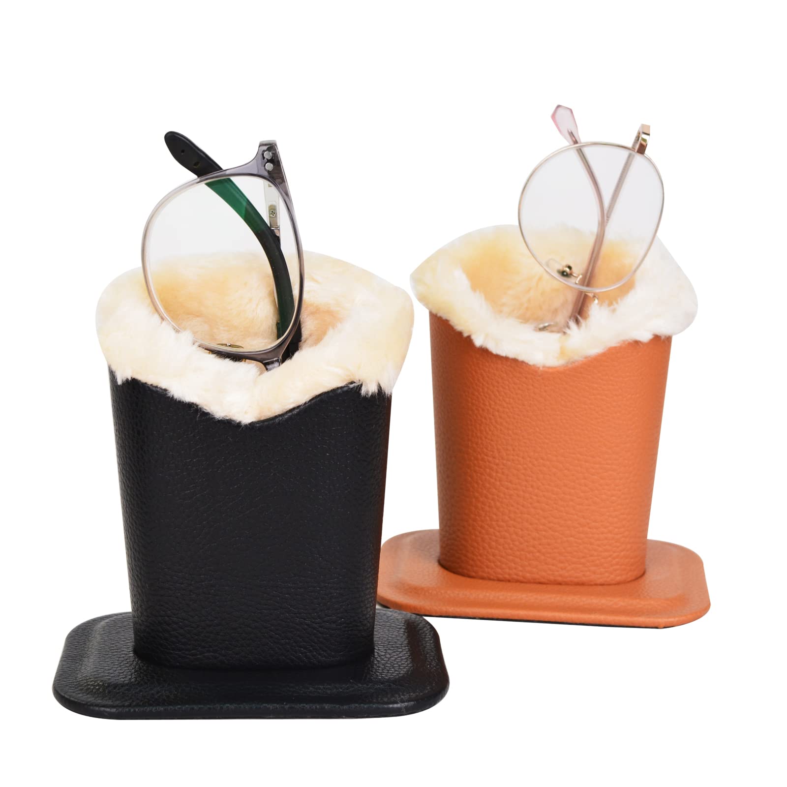 Baitaihem 2 Pack Soft Plush Lined Eyeglasses Holder Stand - Protective Glasses Case for Desk, Nightstand, Office & Home Organization - Perfect for Reading Glasses, Sunglasses & Prescription Eyewear Storage