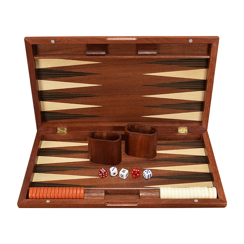 KUOPE Premium Wooden Inlaid Backgammon Set with Acrylic Playing Pieces - Portable Travel Backgammon Board Game with Wooden Dice Cups for Adults - Perfect for Family Game Nights, Travel & Gifts