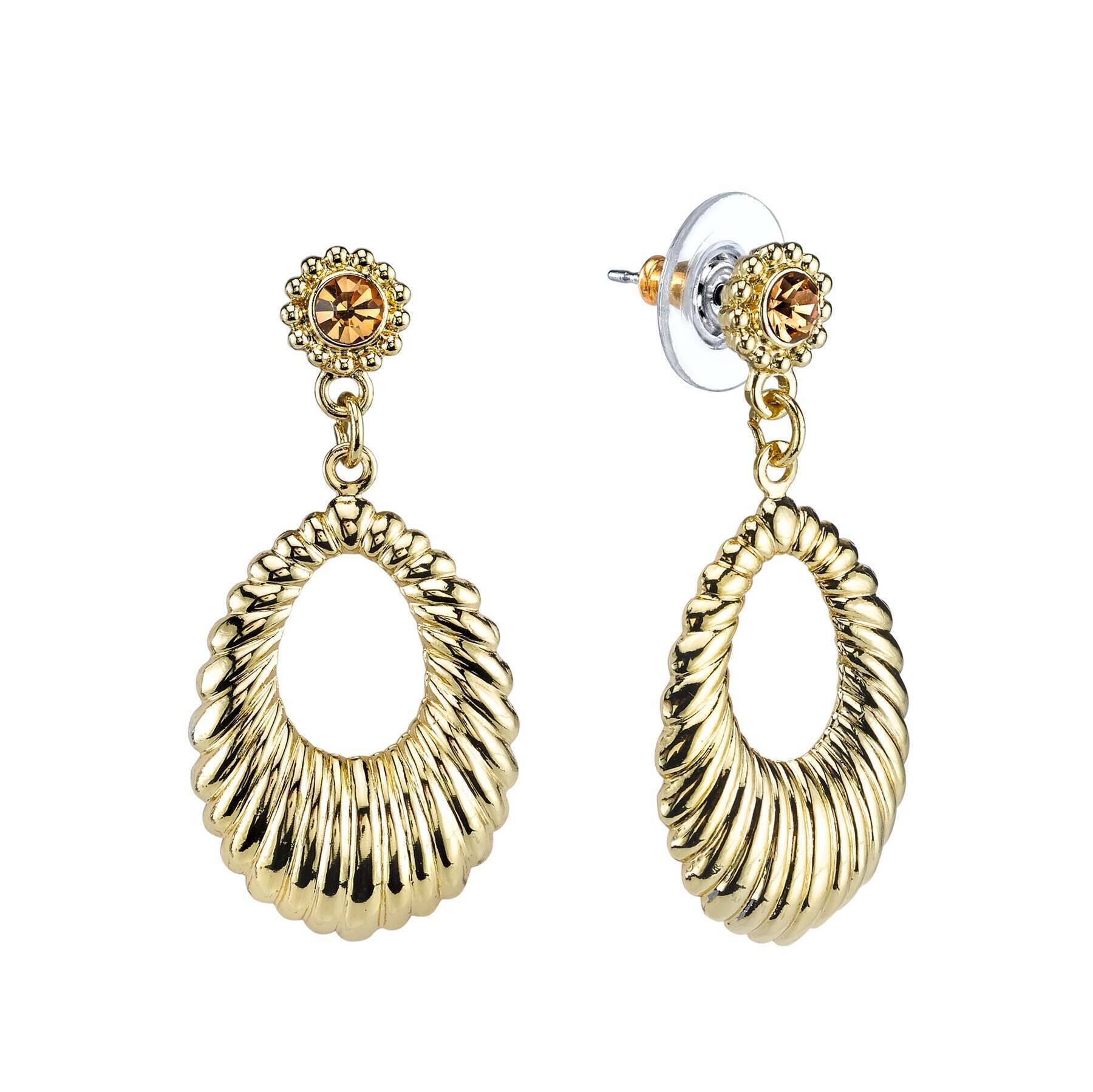 1928 Jewelry Corrugated Hoop Topaz Crystal Accent Post Drop Earrings - Elegant Dangle Earrings for Women, Perfect for Parties, Weddings & Special Occasions