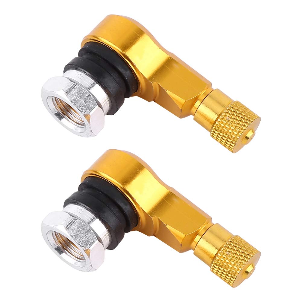 2Pcs 90 Degree Angled Tire Valve Stems - Universal Metal Tire Valve Extenders for Cars, Motorcycles, Bikes & Scooters - Gold Color (Perfect for Road Racing & Off-Road Vehicles)